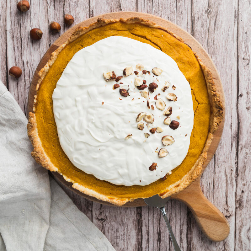The pumpkin cheesecake baking in the oven