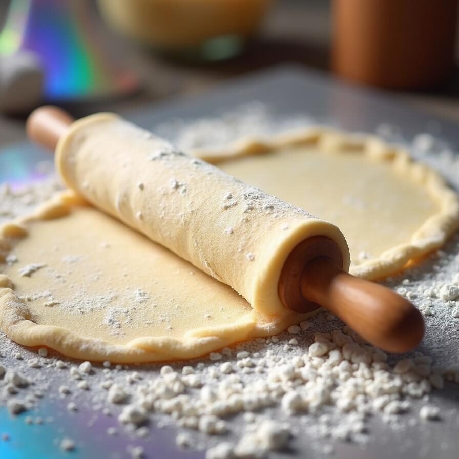 An image of a sheet of puff pastry being rolled out.