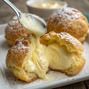 a-close-up-view-of-a-cream-puff-being-split-open-a Cream Puffs