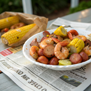 a-close-up-view-of-the-low-country-boil-poured-ont Low Country Boil