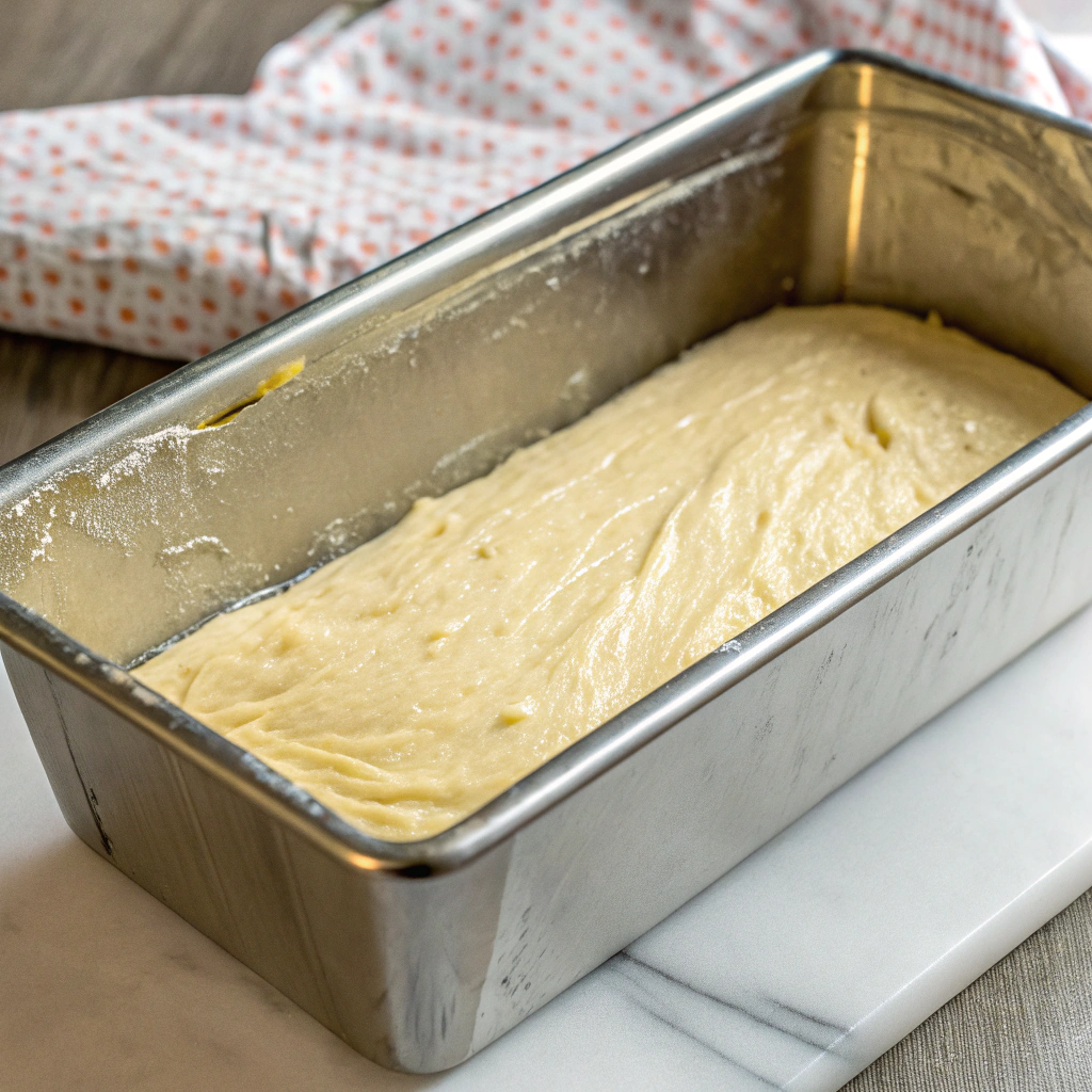 A greased loaf pan, ready for batter