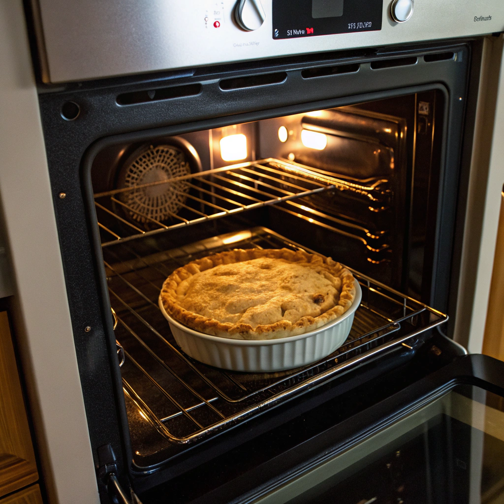 A preheated oven at 350°F, ready to bake the perfect holiday pie.