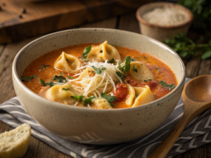 close-up-view-of-a-steaming-bowl-of-creamy-tortell Creamy Tortellini Soup
