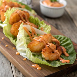 close-up-view-of-golden--crispy-shrimp-served-in-f Air Fryer Bang Bang Shrimp
