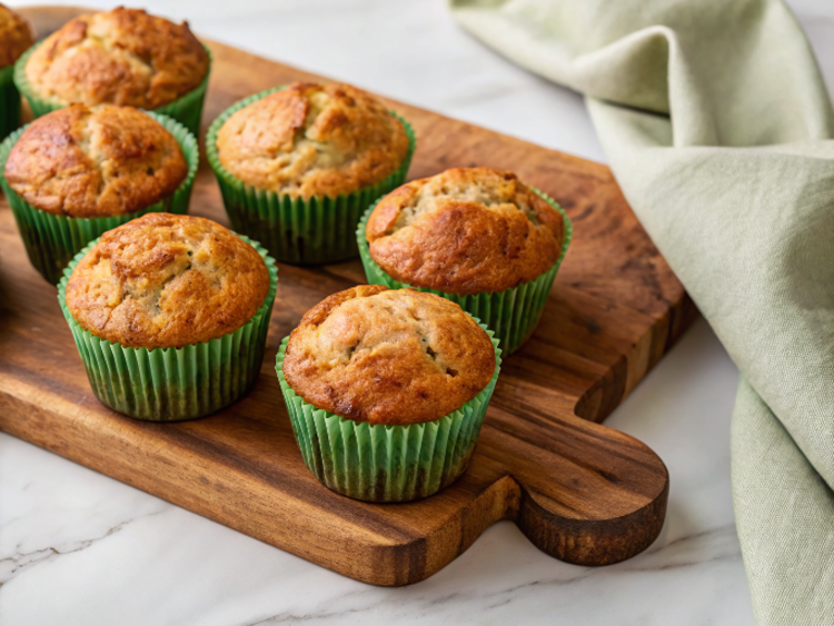 Ultra-close-up, high-quality image of a single banana oat muffin on a rustic wooden plate, showcasing its cracked golden crust and visible oats. The muffin is split open to reveal a moist, speckled banana interior with melted chocolate chips. Soft natural lighting highlights the texture, while a drizzle of honey clings to the plate’s edge. No distractions in the blurred background.