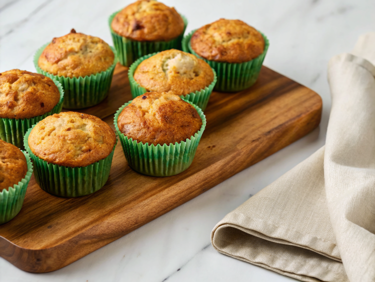 Ultra-close-up view of golden-brown Banana Oat Muffins cooling on a wire rack, with warm lighting highlighting their soft texture.